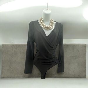 Women’s Solid Color Bodysuit – Long Sleeve, V-Neck, 2XL